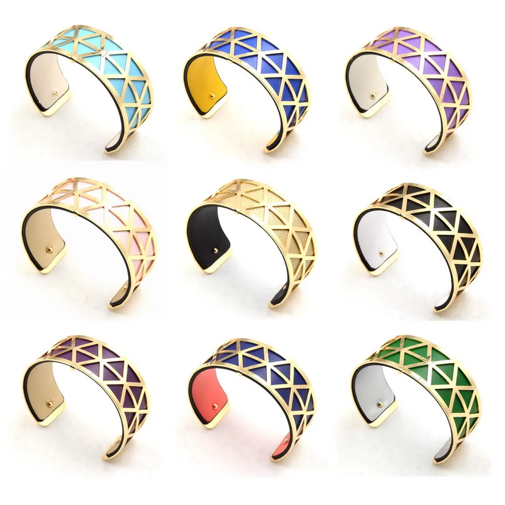 

25mm reversible and interchangeable coloured leather inserts Georgettes bangles featureiconic patterns female manthette cuffs