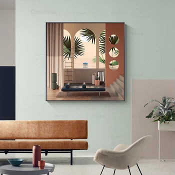 

Nordic Space Canvas Painting Indoor Decoration Posters and Prints Unique Wall Art Square Pictures for Living Room Bedroom Aisle