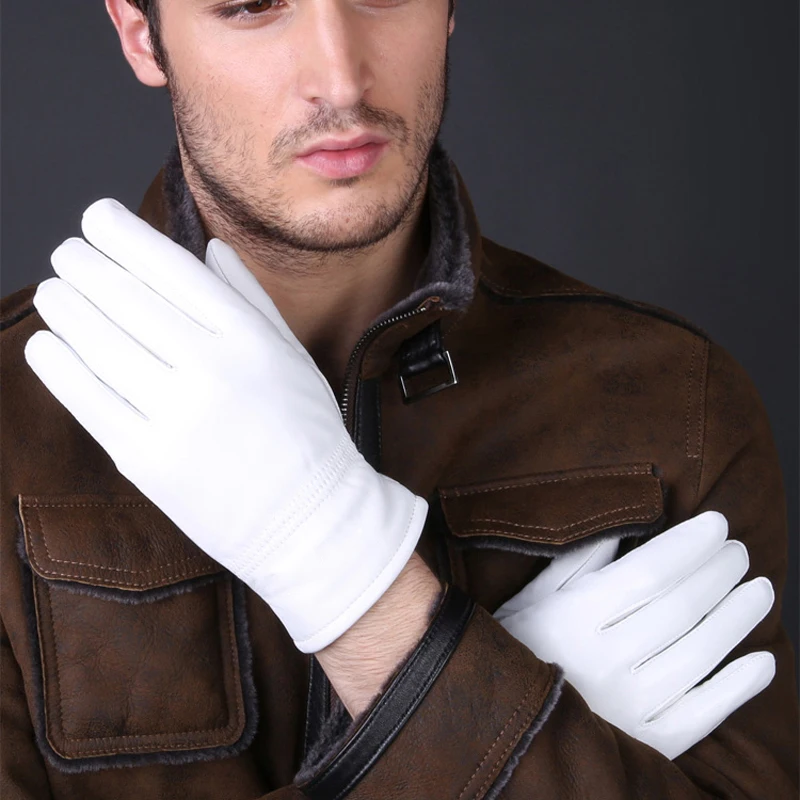 Men's Winter Warm Ceremonial Sheepskin Short Gloves Police Mittens Full Finger sporting Gloves Fashion Genuine Leather winter gloves ski gloves leather gloves