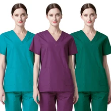 Tamanho plug esfrega superior feminino uniforme médico algodão roupas de enfermagem v pescoço esfrega camisa de manga curta médico workwear hospital esfrega