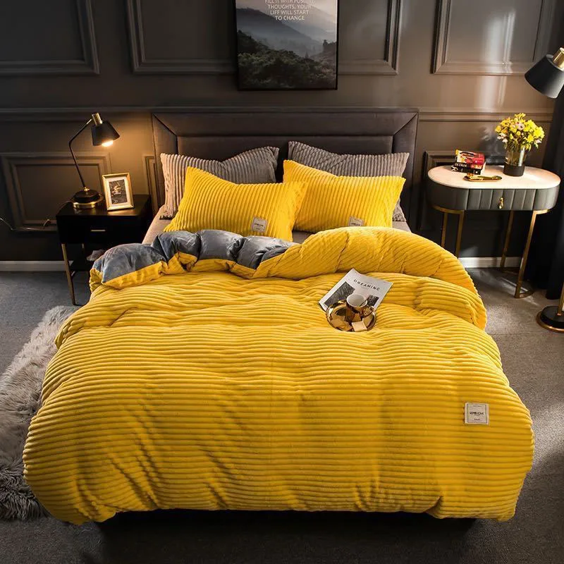 Winter Thick 1pcs Duvet Cover Coral Velvet Quilt Bed Covers Flannel Yellow Bedspread Single Double Queen King (No Pillowcase) | Дом и сад