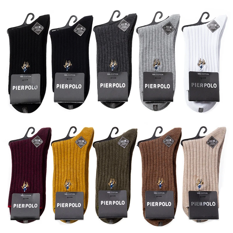 

PIER POLO Socks Winter Brand Men Socks 97% Cotton Compression Socks Deodorant Embroidery Fashion Dress Crew Socks Men