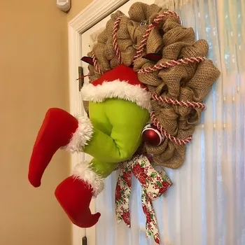

1PC Hot Sale Christmas Decorations How the Christmas thief Stole Christmas BurlapWreath For Wall Door Decor Home Ornaments