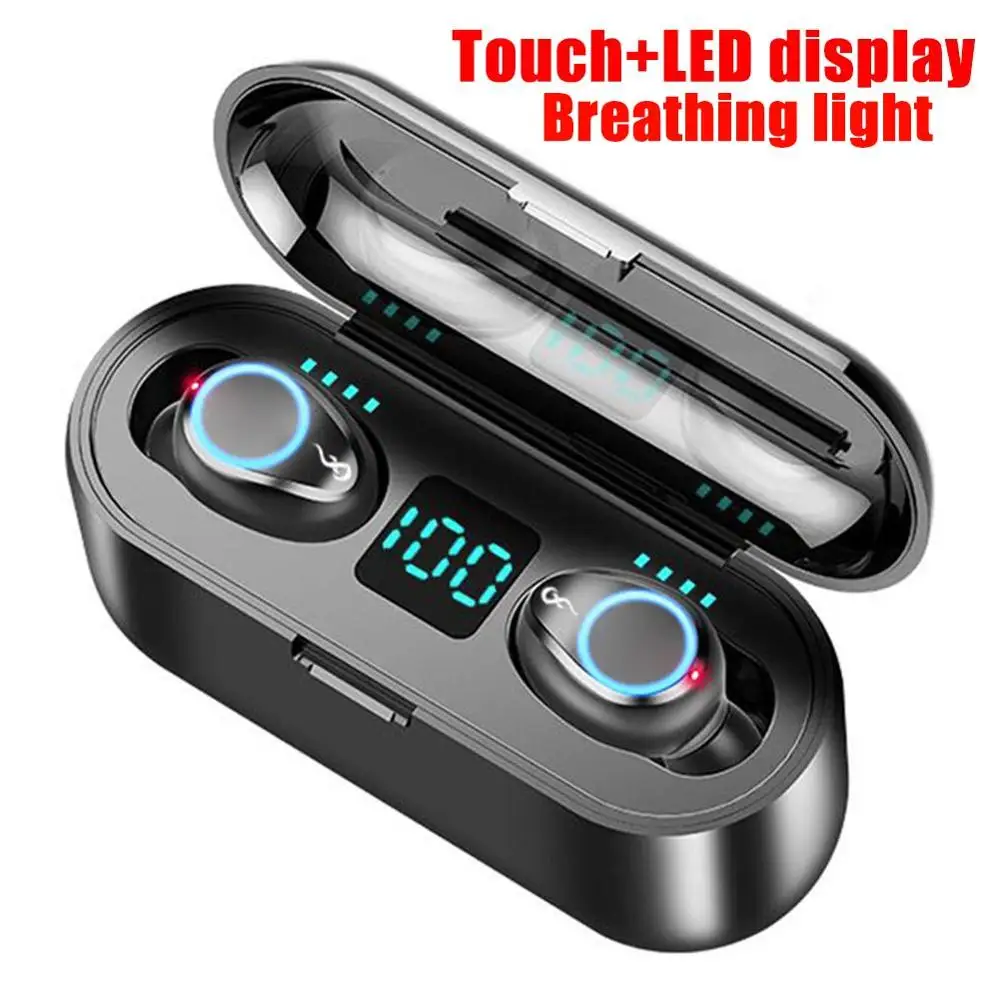 TWS mini 5,0 Bluetooth наушники 8D стерео гарнитуры настоящие Беспроводные наушники с дисплеем питания 2600 мАч зарядный чехол earburds - Цвет: Breath light black