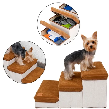 

3 Steps Stairs For Small Dog Cat Foldable Pet Dog Stairs House Pet Ramp Ladder Anti-Slip Removable Stairs Pet Playing Supplies