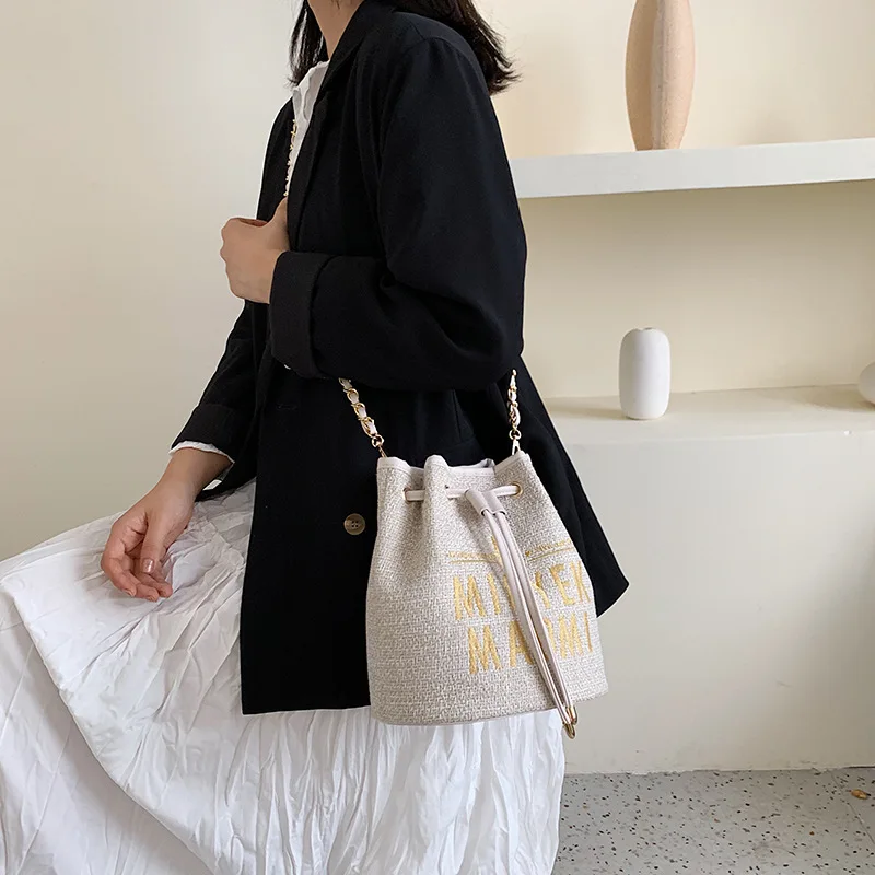 

Small Bag Women's 2019 New Style Fashion GIRL'S Woolen Cloth Bucket Bag Western Style Fresh Chain Shoulder Bag