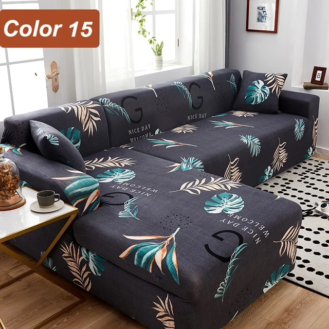 L-Shaped Sofa Cover Corner Sofa Slipcovers Elastic Chaise Cover 1/2/3/4 Seater Stretch Sectional Couch Armchair Cover Protector Color 15