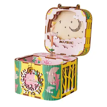 

3D Wooden Puzzle for Kids Musical Jewelry Storage Box with Spinning Ballerina Gift for Girls and Women