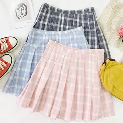 2019 Новая летняя юбка женская сладкая карамельных цветов Плиссированное юбка Harajuku Милая решетка плиссированная юбка Sen женская маленькая