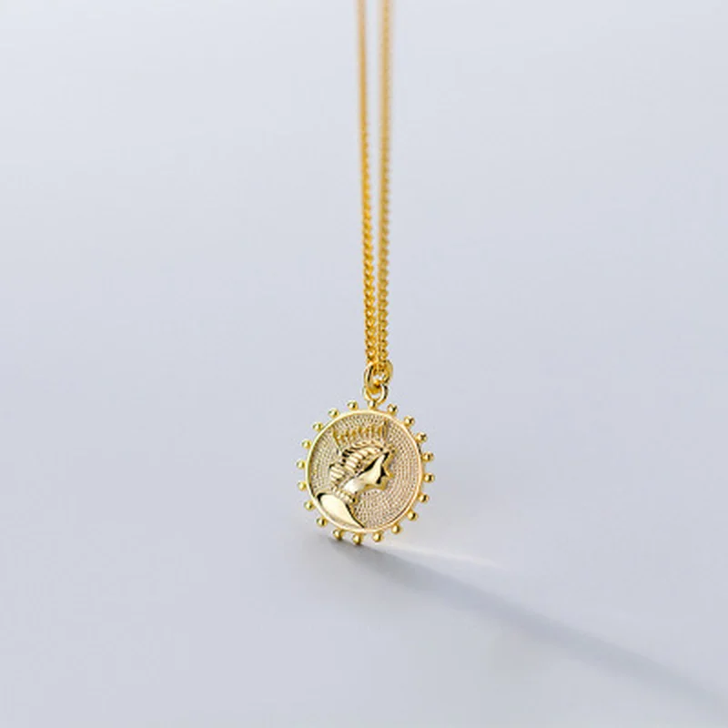 Leouerry, золотое, серебряное, 925 пробы, серебряное, Elizabeth Avatar, круглое ожерелье с кулонами в виде монет для женщин, очаровательные серебряные ювелирные изделия 925 - Цвет камня: Gold