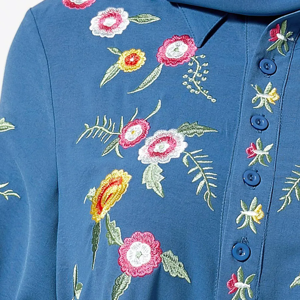 Мусульманская одежда, мусульманское платье, без хиджаба, с вышивкой, кафтан, абайя, кимоно, Дубай, турецкий халат, большие размеры, осень, синие вечерние, официальные