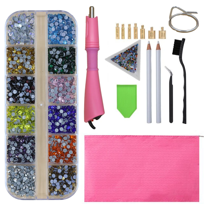 12grids 2400Pcs/box Mix Hot Fix Rhinestones Set/ EU/US PLUG Hotfix Applicator Crystal Glass Rhinestone Iron-on Strass Decoretion 