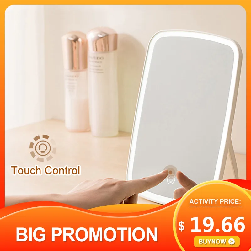 Portable Makeup Mirror LED Natural Light USB Refill Angle Adjustable Touch Control Brightness Dimmable Lights Women