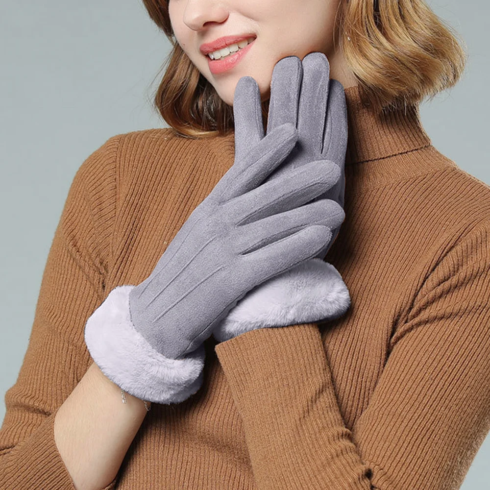 Quaslover, модные женские зимние перчатки, сенсорный экран, варежки для вождения, плюшевые, на запястье, женские перчатки, полный палец, для улицы, спортивные перчатки