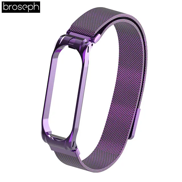 Purple Mi lanese ремешок для часов Xiaomi mi Band 3 4 спортивные ремешки из нержавеющей стали для mi band 3 4 Смарт часы браслет аксессуары - Цвет ремешка: Purple