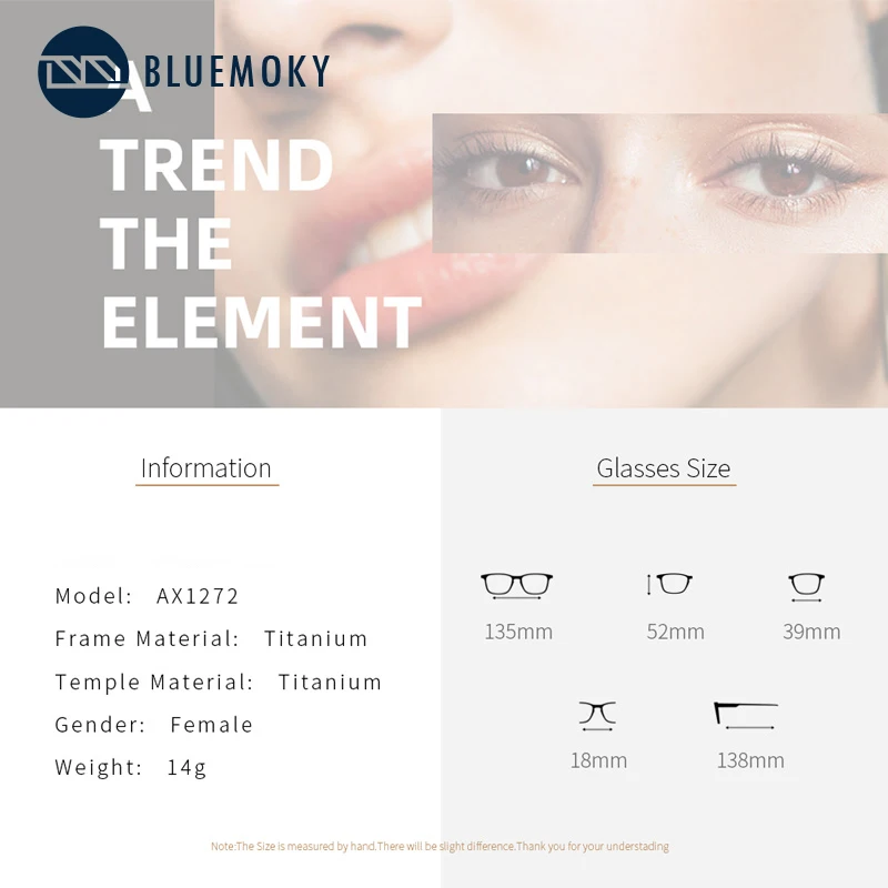 BLUEMOKY титановые очки, оправа для женщин, ультра светильник, очки, роскошный дизайн, оптические очки, оправа, очки, Новинка AX1272