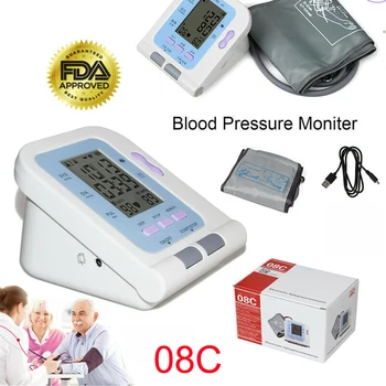 

08C Upper Arm Blood Pressure Monitor Auto Digital Electronic Sphygmomanometer NIBP Heart Pulse Rate Tester Machine +Adult Cuff