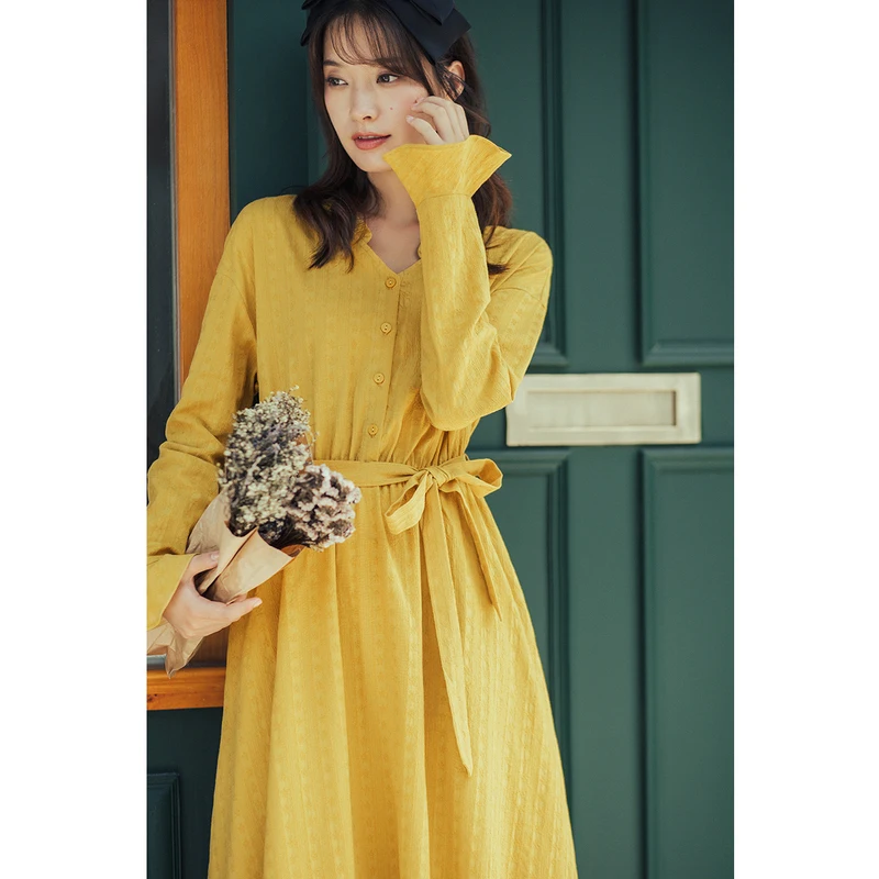 INMAN 2020 Autumn New Arrival Elegant Lady Solid Color Jacqueline Elastic Waist Women Long Sleeve Dress INMAN 2020 Autumn New Arrival Elegant Lady Solid Color Jacqueline Elastic Waist Women Long Sleeve Dress
