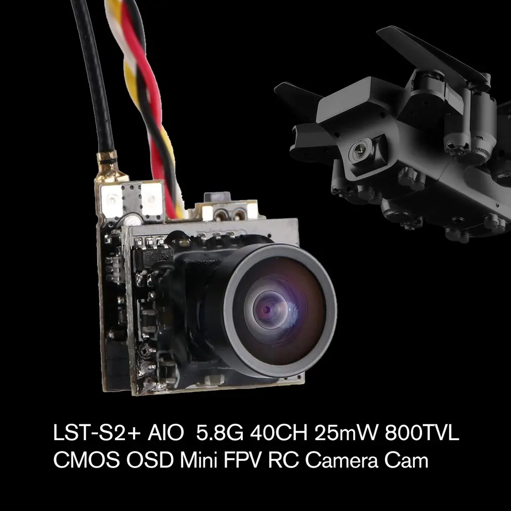 LST-S2+ AIO 800TVL CMOS Мини FPV камера RC части игрушки аксессуары с OSD 5,8G 40CH 25mW штыревая антенна для радиоуправляемого гоночного дрона
