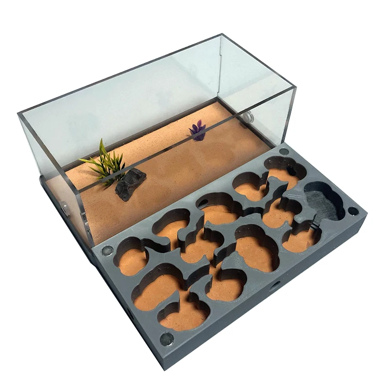 Granja de hormigas planas de acrílico 3D, nido de hormigas ecológico con área de alimentación, hormigero de hormigón para mascotas, taller, piscina de agua hidratante, nuevo