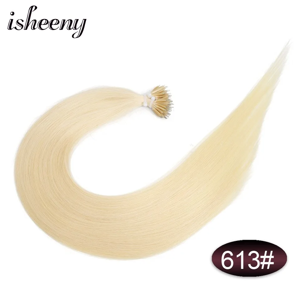Isheeny 1"-22" дюймов микро кольцо Remy человеческие волосы для наращивания прямые черные европейские нано-кольца для волос расширение предварительно склеивание 100 шт - Цвет: #613