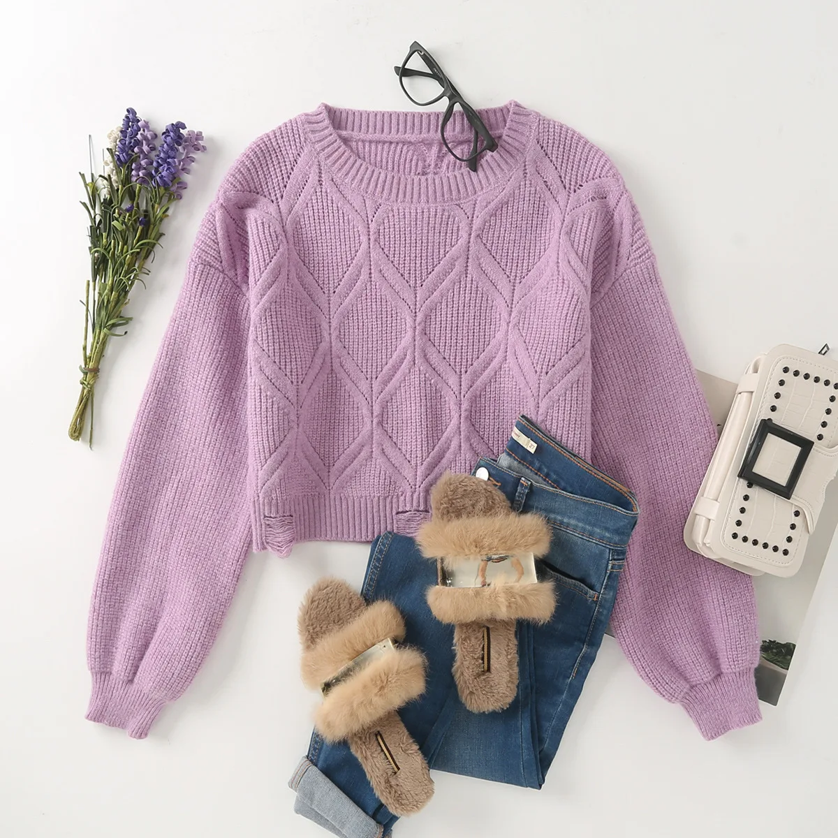 

2020 Autumn Europe and America WOMEN'S Dress New Style Perforated Hole Decoration Knitted Pullover Sweater 309