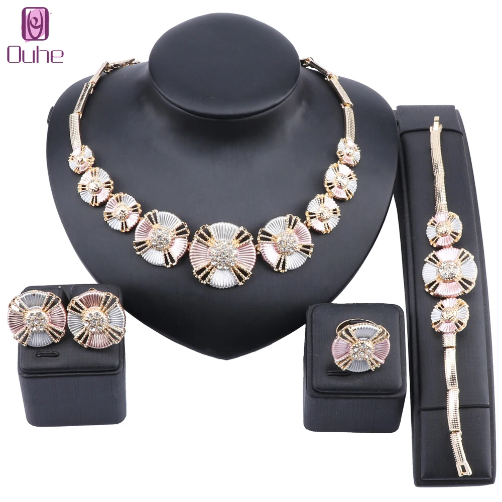 Women Dubai Crystal Jewelry Sets Luxury Bridal Nigerian Wedding Costume
