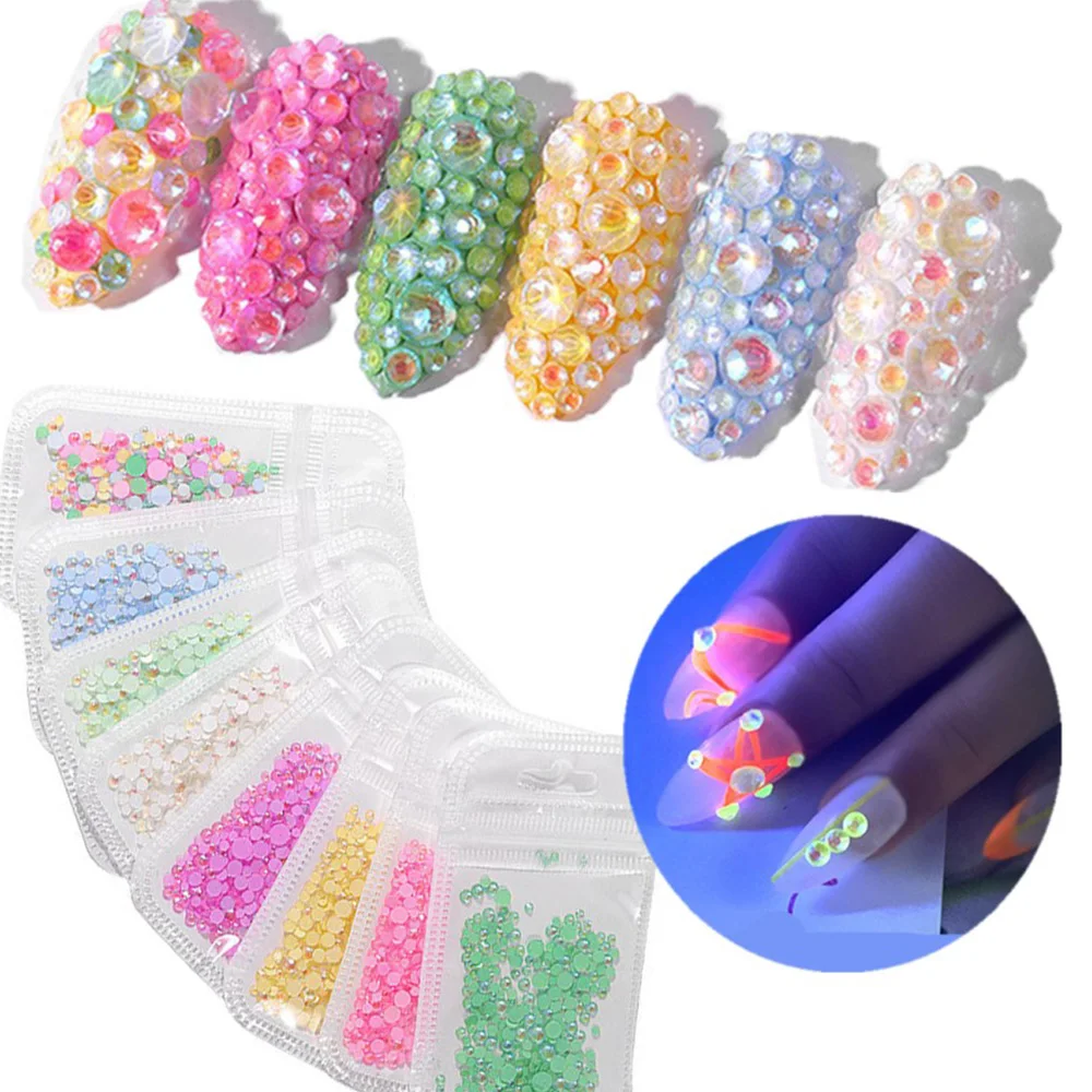 250 шт Стразы украшения супер яркие блестящие украшения для ногтей смешанные флуоресцентные хрустальные камни 3D аксессуары для маникюра