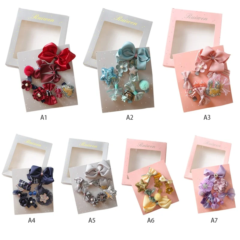 

Baby Girls Cute Hair Pin Acessories Children's Hair Clips Set Fabric Baby Bow Hairpin Cute Girls Gift Box Set Headwear 0-6Y