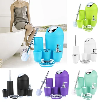 

Brand New 6pcs High Quality Plastic Durable Bathroom Accessories Set Include Waste Bin Soap Dish Dispenser Cup Toothbrush Holder