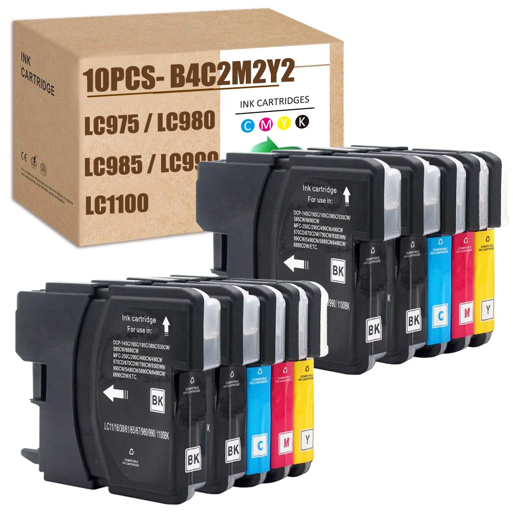 Per Brother Lc1100 Inchiostro Per Stampante Lc980 Lc985 Lc990 Per Mfc-250C 255Cw 790Cw 6490Cw Dcp-165C 167C 185C 195C Dcp-365Cn 373Cw