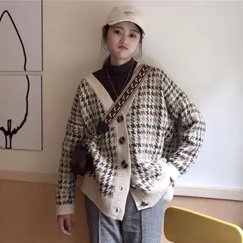 

Tyler Rose 2020 loose all-match thousand-bird knitted cardigan sweater coat women's season new long-sleeved top women's