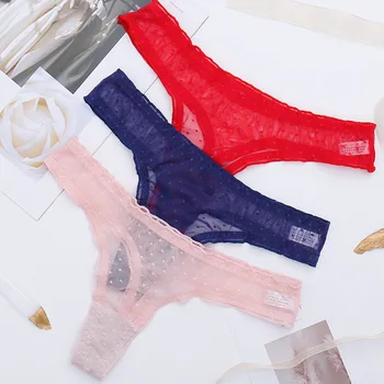 

5pcs Pack Sexy Lace Underwear Women Panties Thongs Mesh Transparent Briefs Low Waist T-Back Dot Female Underpants Black Pink Red