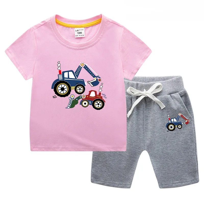 Pink-Gray Комплект для малышей, комплект новой летней детской костюм хлопок футболка с короткими рукавами+ спортивные Шорты с героями мультфильмов спортивный костюм для мальчиков, девочек - Цвет: Pink-Gray