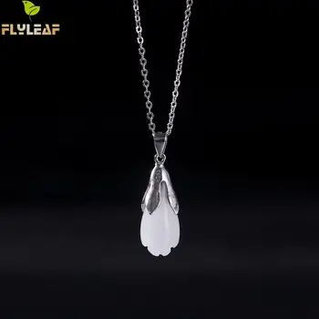 

Flyleaf Magnolia Flower Jade Necklaces & Pendants Real 925 Sterling Silver Necklace For Women Fine Jewelry Classical Court Style