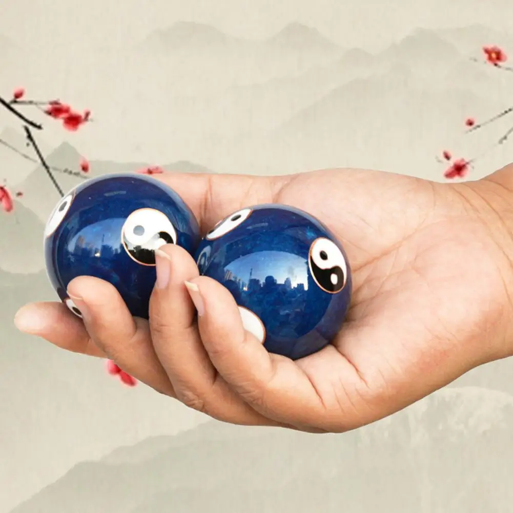 2Pcs/Pair Meditation Ball Dragon Phoenix Pattern Finger Exercise Enamel Color Yin Yang Fitness Handball for Gift