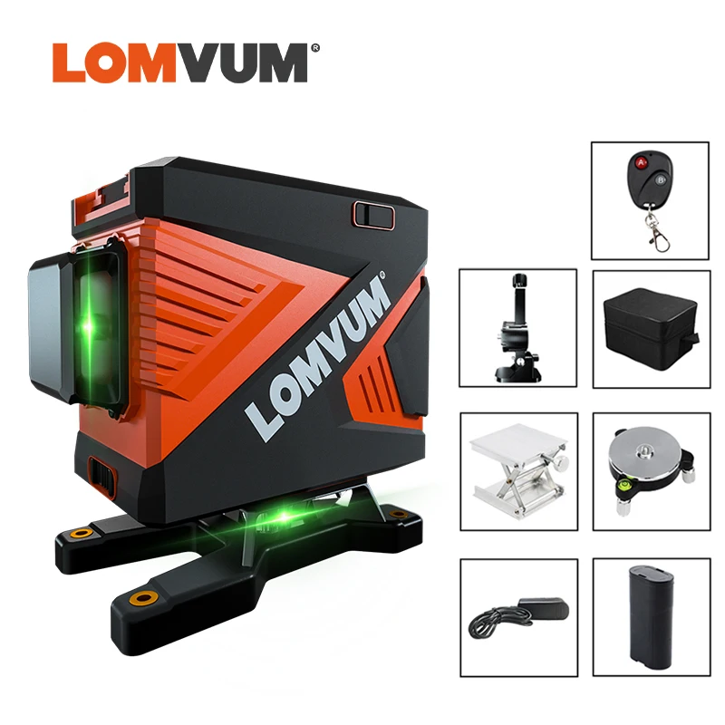 

LOMVUM 3D laser level 12 lines 360 Vertical Horizontalg Green Light Wall Tripod