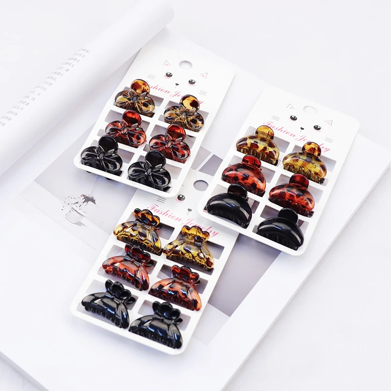 2021 New  6pcs/Card Kids Hair Claw For Girls Leopard Transparent Medium Hair Clips Accessories Beautiful Hair Style Tools