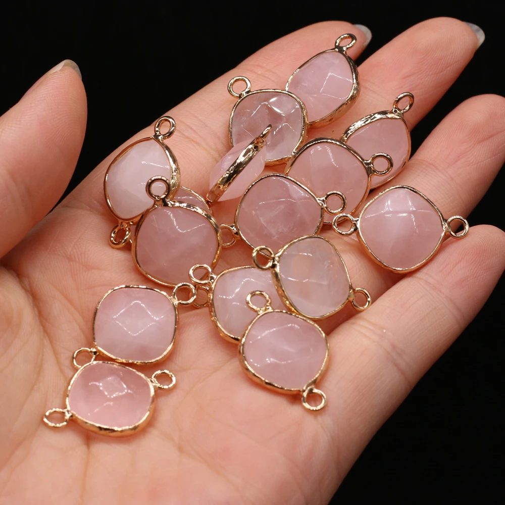 NaturalStoneQuartzPendantsGoldplatedDoubleHoleConnectorsfor
