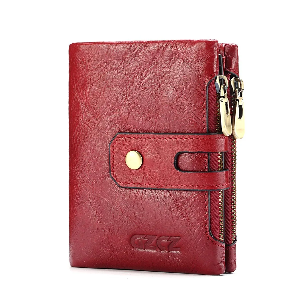 Genuine Leather Women Wallet GZCZ Casual Men Wallet Women Long Wallet In Women`s Wallet and Purses Retro Rfid Women Short Wallet - Цвет: 0040-red