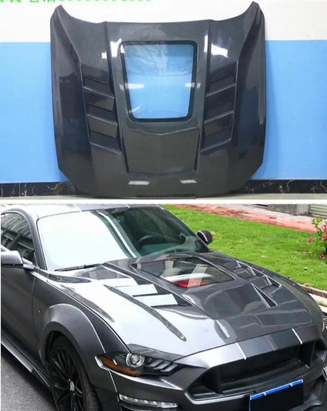 

Fashion Transparent Glass Carbon Fiber Front Bumper Engine Hood Bonnet Vent Cover For Ford Mustang 2018 2019 2020