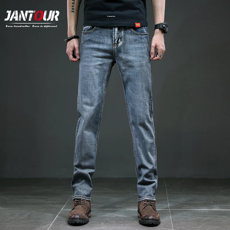 Pantalones vaqueros de algodón para hombre, Jeans elásticos informales de negocios, de pierna recta, holgados, de marca, de gran tamaño, 28 a 40, 2021