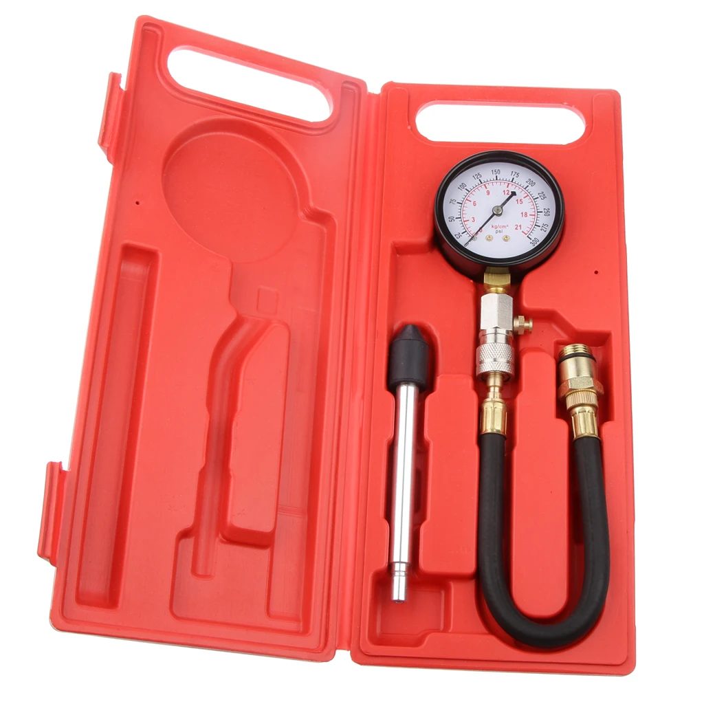 Compression Tester Kit (8 Piece Set) - Cylinder Compression Gas Engine Pressure Gauge