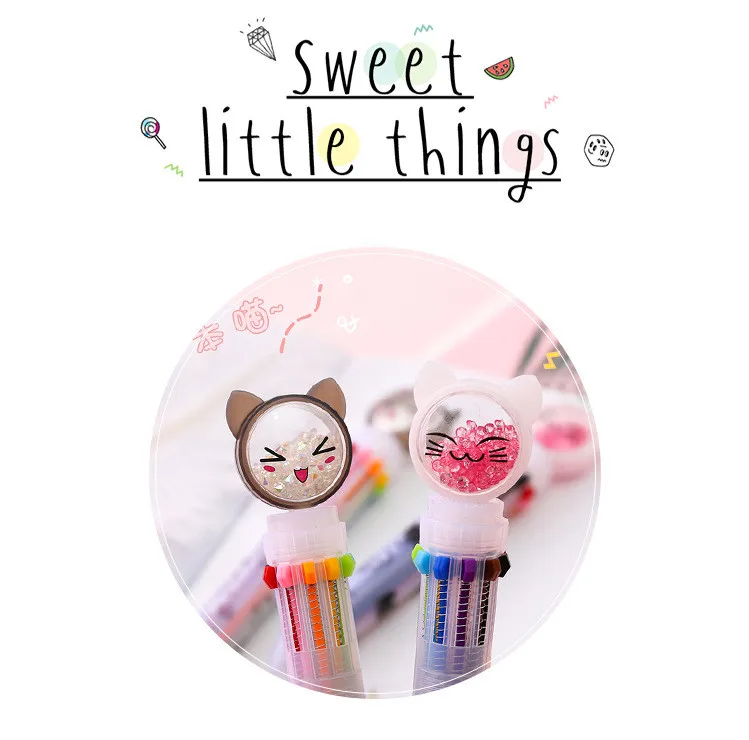 1 шт. Kawaii многоцветная 10 цветов милая Шариковая ручка с кошкой граффити ручка для детей Monocerus раскрашенный шар ручка школьные канцелярские принадлежности