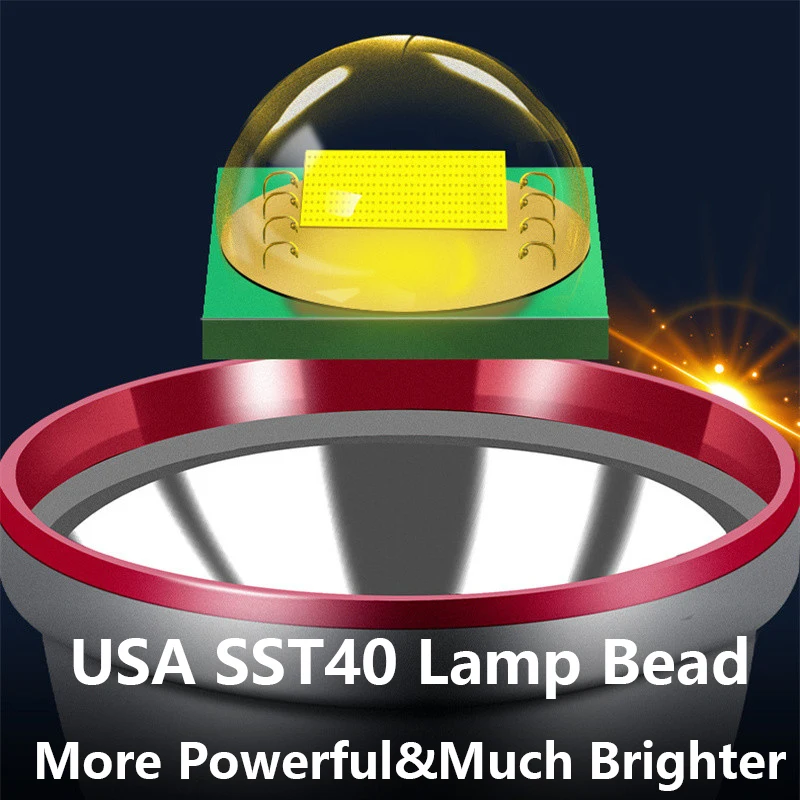 장거리 초강력 LED 헤드램프 18650 헤드라이트, USB 충전식 야외 자전거 헤드 손전등, 캠프 램프, 500000LM, 1000M