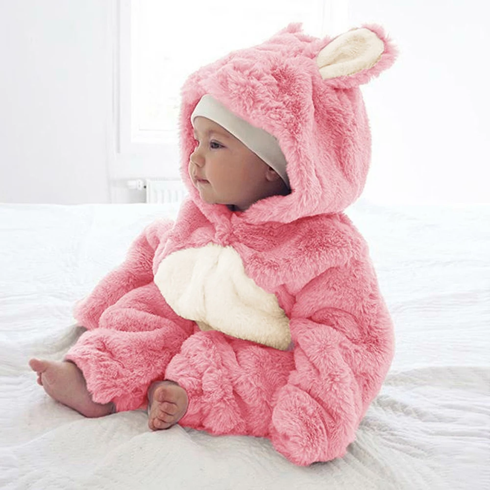 Зимние комбинезоны для малышей; одежда для маленьких мальчиков и девочек; Теплые Комбинезоны из фланели и хлопка с рисунком медведя; детские комбинезоны с капюшоном