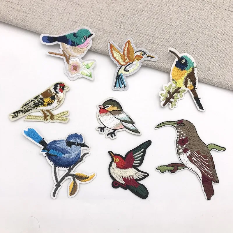

Cute Fashion Embroidered birds flower sticky cloth paste clothing patch Iron On Applique Patch hole DIY Clothes Accessories