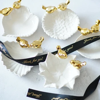 

Trinket Tray Decorative Jewelry Storage Holder Gold Birds Ring Dish Ceramic for Home Bathroom Vanity Decor Gift for Women Girl