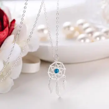 

Tuliper 925 Sterling Silver Dream Catcher Necklace For Women Turquoise Pendant Chain Jewelry Kpop Korean Fashion
