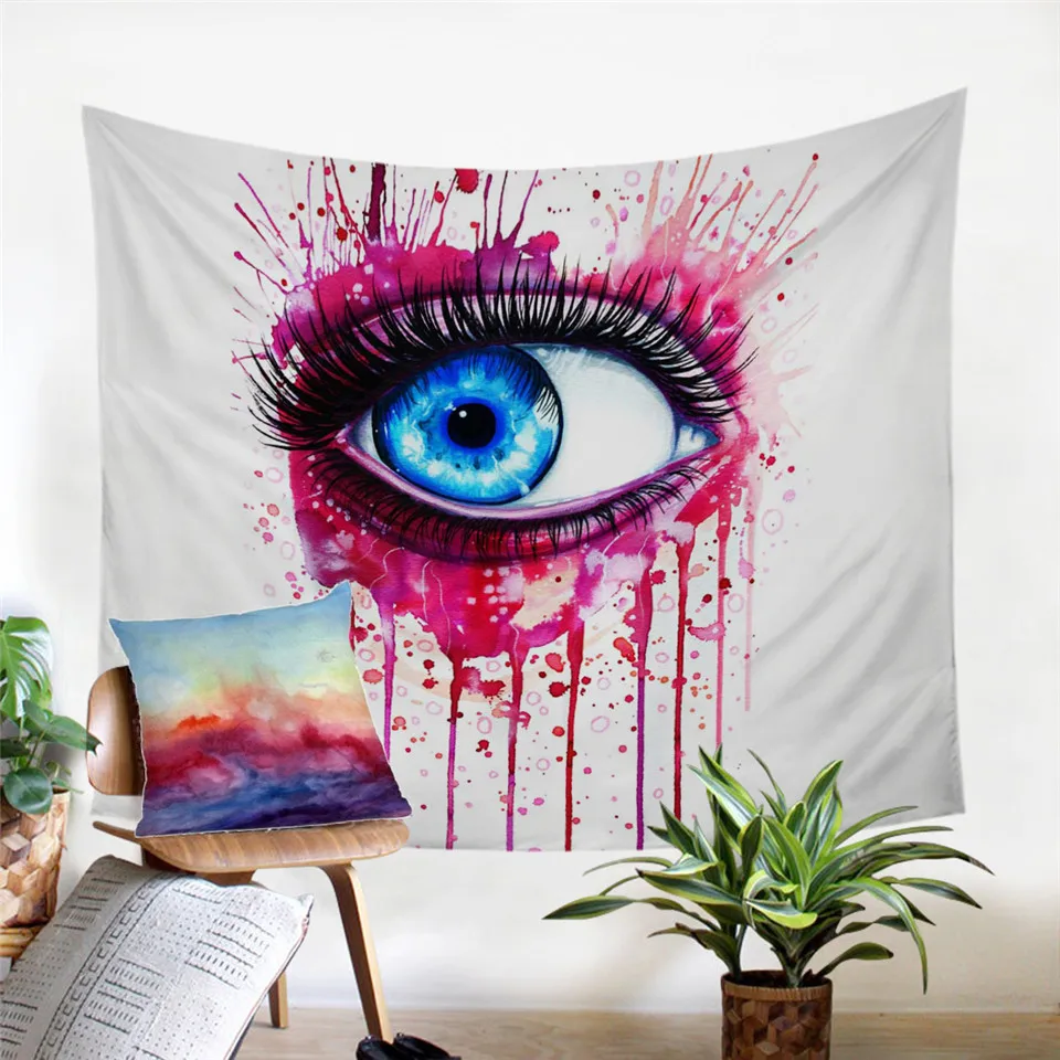 Online Regenbogen Feuer durch Pixie Kalte Kunst Wandteppich Hängen Bunte Gedruckt Vorhang Aquarell Auge Dekorative Wandteppich Bettdecken